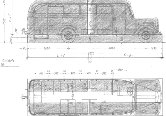 Автобус Grey Bus - чертежи, габариты, рисунки автомобиля