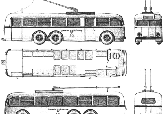 Автобус Henschel Obus Hildesheim (1943) - чертежи, габариты, рисунки автомобиля