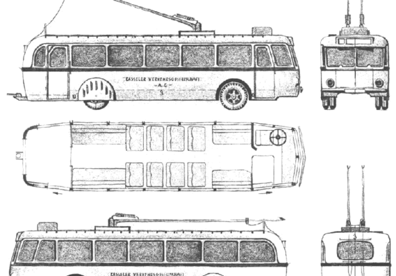 Автобус Henschel Obus Kassel (1943) - чертежи, габариты, рисунки автомобиля