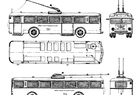 Автобус Henschel Obus Kiel (1948) - чертежи, габариты, рисунки автомобиля