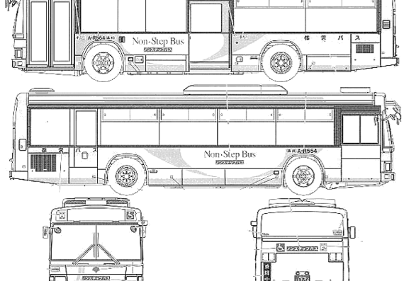 Автобус Hino Blue Ribbon II - чертежи, габариты, рисунки автомобиля