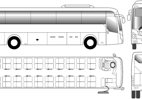 Автобус Hyundai Universe (2010) - чертежи, габариты, рисунки автомобиля