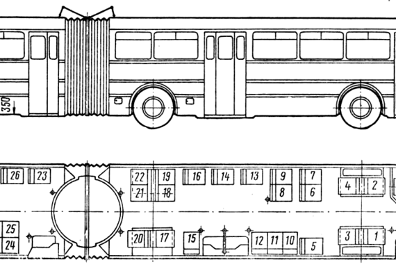 Автобус Ikarus 180 - чертежи, габариты, рисунки автомобиля