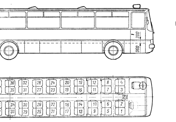 Автобус Ikarus 250 - чертежи, габариты, рисунки автомобиля