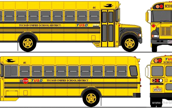 Автобус International School Bus (1992) - чертежи, габариты, рисунки автомобиля
