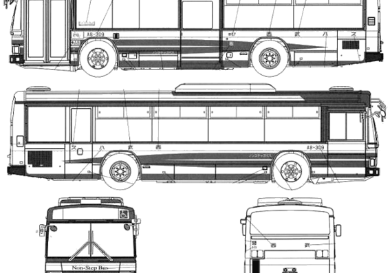 Автобус Isuzu Erga - чертежи, габариты, рисунки автомобиля