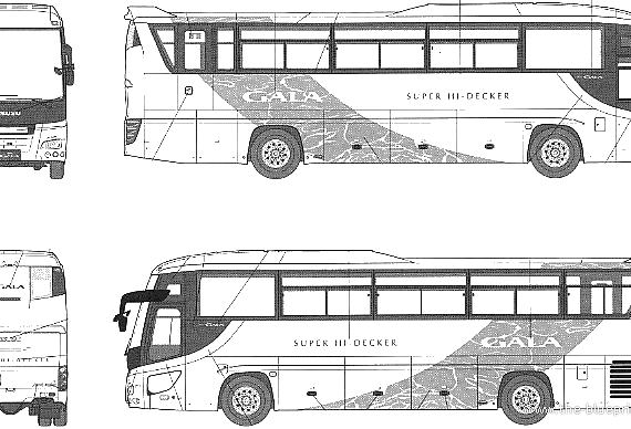 Автобус Isuzu Gala Super Hi Decker - чертежи, габариты, рисунки автомобиля