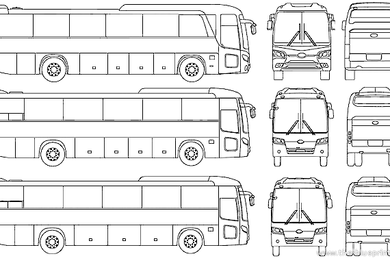 Автобус Kia Granbird (2011) - чертежи, габариты, рисунки автомобиля