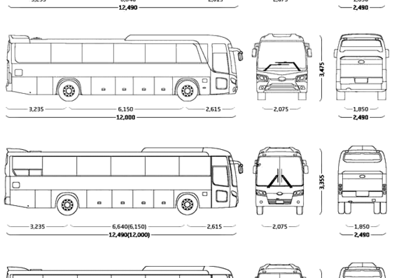 Автобус Kia Granbird (2012) - чертежи, габариты, рисунки автомобиля