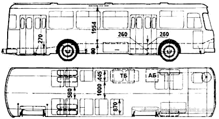 Автобус LiAZ-677M - чертежи, габариты, рисунки автомобиля