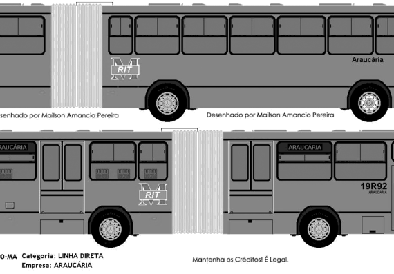 Автобус Ligerinho Gran Viale Articulado - чертежи, габариты, рисунки автомобиля