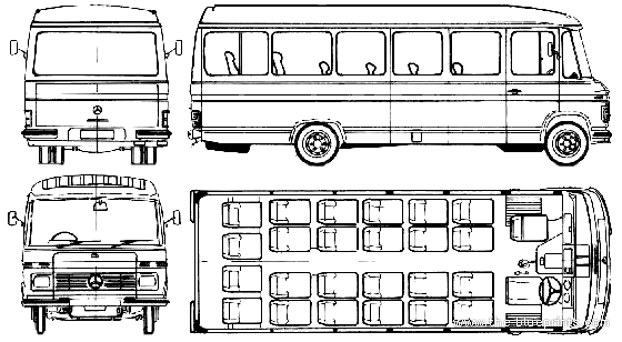 Автобус Mercedes-Benz 309D (1979) - чертежи, габариты, рисунки автомобиля