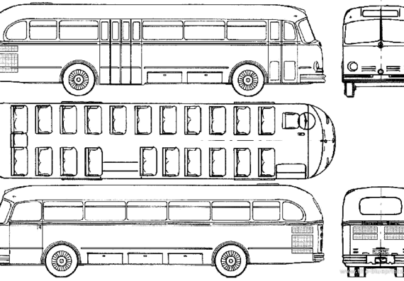 Автобус Mercedes-Benz O6600H (1953) - чертежи, габариты, рисунки автомобиля