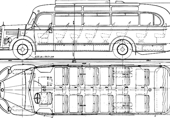Автобус Mercedes-Benz OM 312 Omnibus (1951) - чертежи, габариты, рисунки автомобиля