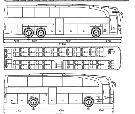 Автобус Mercedes Travego (2007) - чертежи, габариты, рисунки автомобиля