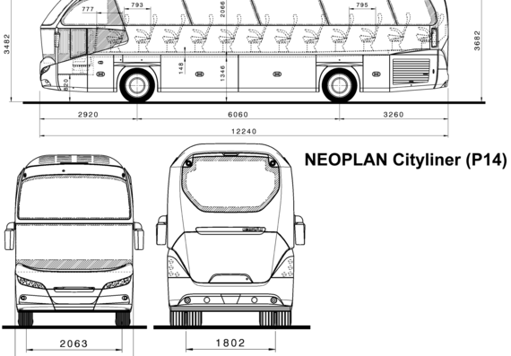 Автобус Neoplan Cityliner P14 - чертежи, габариты, рисунки автомобиля