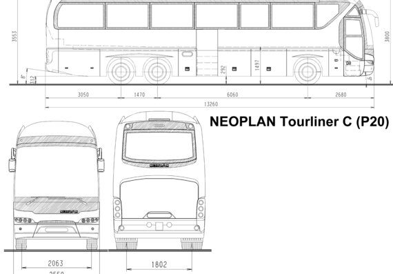 Автобус Neoplan Tourliner C P20 - чертежи, габариты, рисунки автомобиля