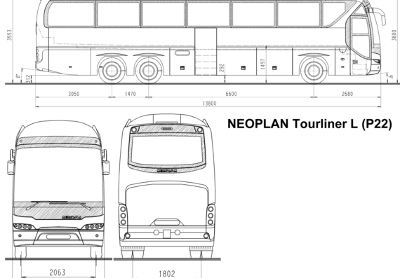 Автобус Neoplan Tourliner L P22 - чертежи, габариты, рисунки автомобиля