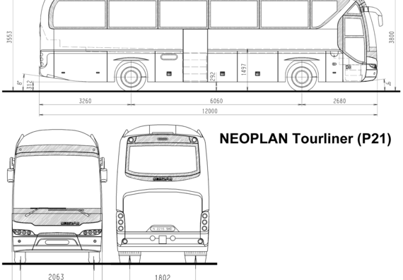 Автобус Neoplan Tourliner P21 - чертежи, габариты, рисунки автомобиля
