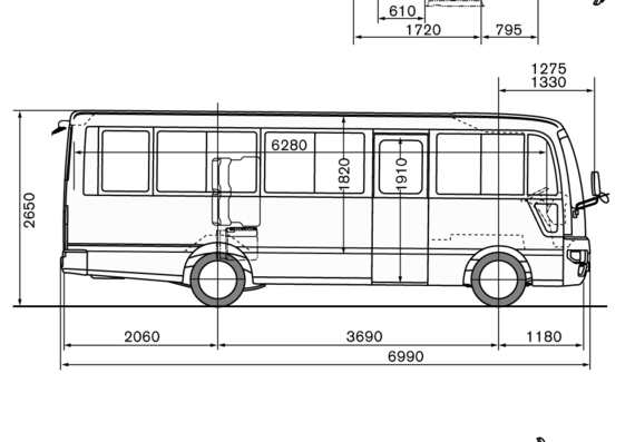 Автобус Nissan Civilian Long Body 30 persons - чертежи, габариты, рисунки автомобиля