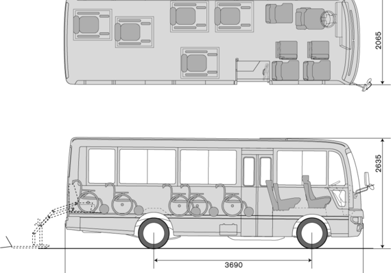 Автобус Nissan Civilian Wheelchair Van - чертежи, габариты, рисунки автомобиля