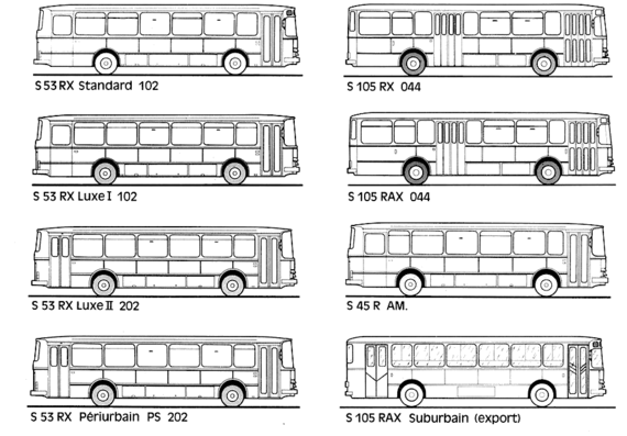 Автобус Renault S45RX-105 RAX (1988) - чертежи, габариты, рисунки автомобиля