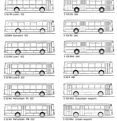 Автобус Renault S53 RX (1988) - чертежи, габариты, рисунки автомобиля