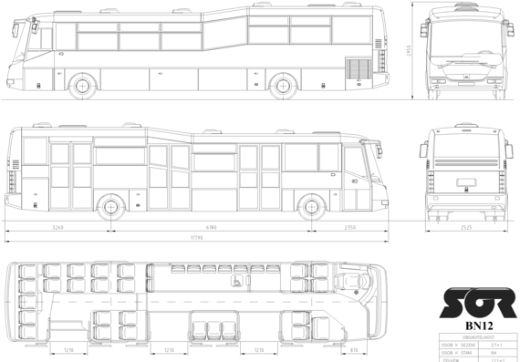 Автобус SOR BN 12 (4 doors) - чертежи, габариты, рисунки автомобиля
