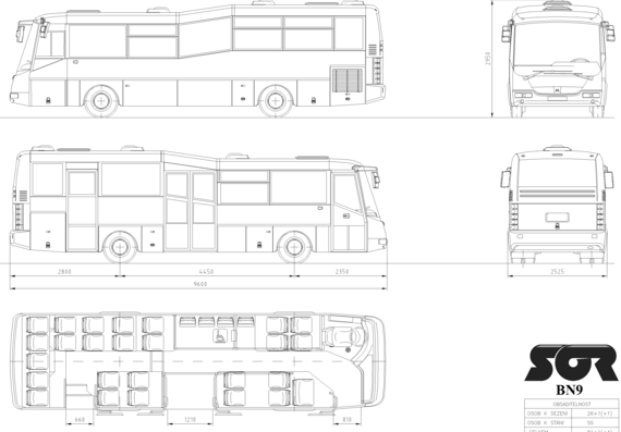 Автобус SOR BN 9.5 (City bus) - чертежи, габариты, рисунки автомобиля
