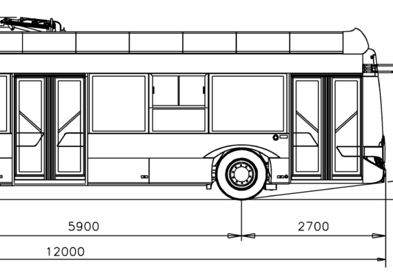 Автобус Solaris Trollino 12 - чертежи, габариты, рисунки автомобиля