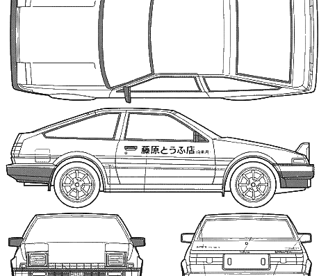 AE 89 Trueno Fujiwara Takumi - Тойота - чертежи, габариты, рисунки автомобиля