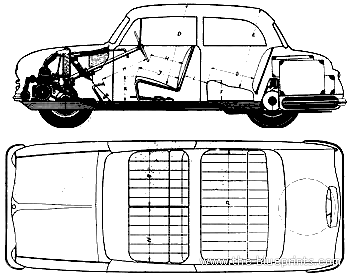 AWZ Trabant P70 (1955) - Трабант - чертежи, габариты, рисунки автомобиля