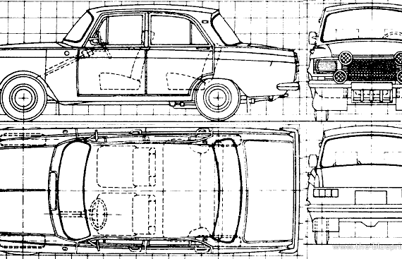 AZLK Moskvich 412 - Москвич - чертежи, габариты, рисунки автомобиля