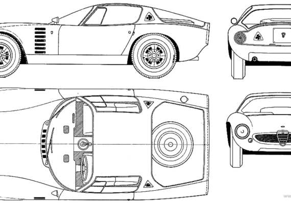 Alfa Romeo 1600 GTZ - Альфа Ромео - чертежи, габариты, рисунки автомобиля