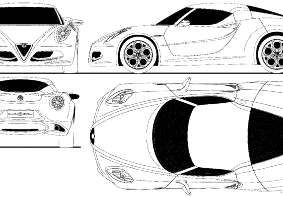 Alfa Romeo 4C (2012) - Альфа Ромео - чертежи, габариты, рисунки автомобиля