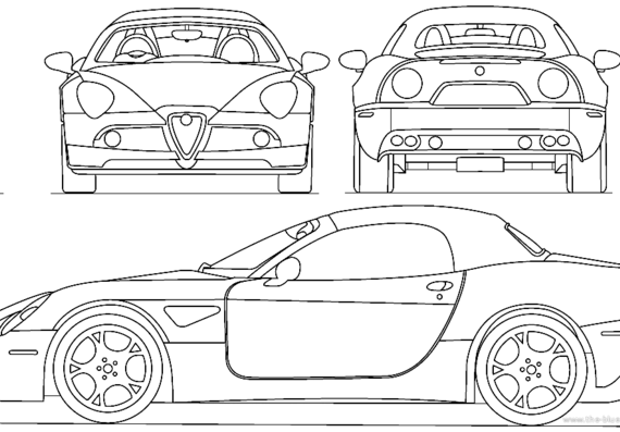 Alfa Romeo 8C Cabriolet (2012) - Альфа Ромео - чертежи, габариты, рисунки автомобиля