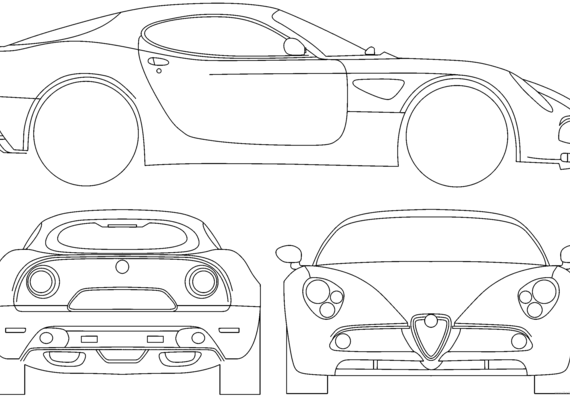 Alfa Romeo 8C Competitzione (2008) - Альфа Ромео - чертежи, габариты, рисунки автомобиля