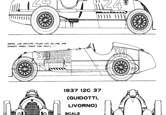 Alfa Romeo 8 C - Альфа Ромео - чертежи, габариты, рисунки автомобиля