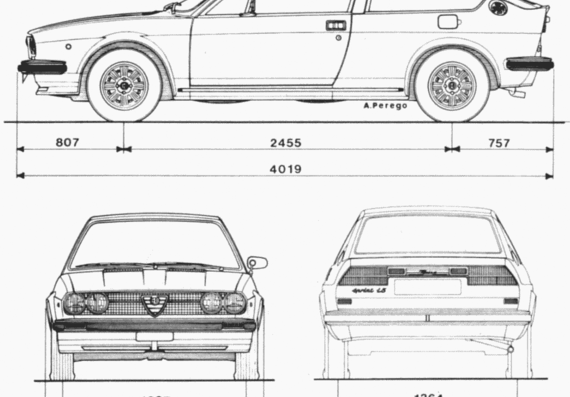 Alfa Romeo Alfasud Coupe - Альфа Ромео - чертежи, габариты, рисунки автомобиля