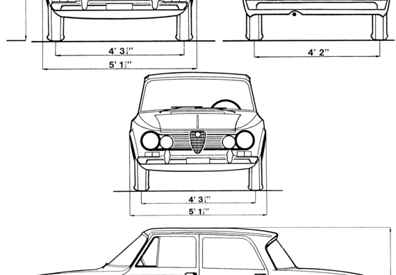 Alfa Romeo Giulia Sedan (1962) - Альфа Ромео - чертежи, габариты, рисунки автомобиля