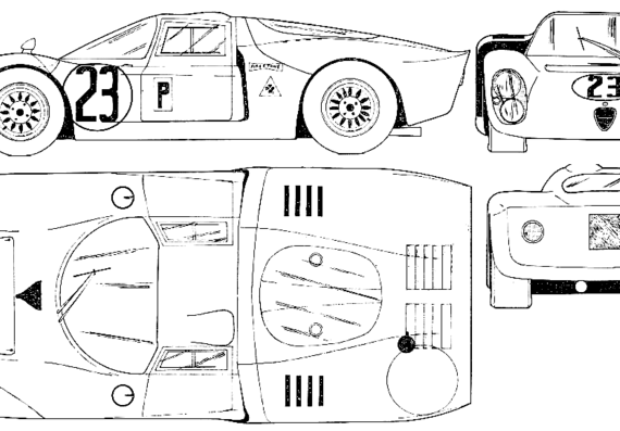 Alfa Romeo T33 Daytona Coupe (1968) - Альфа Ромео - чертежи, габариты, рисунки автомобиля