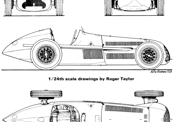 Alfa Romeo Typo 158 (1939) - Альфа Ромео - чертежи, габариты, рисунки автомобиля