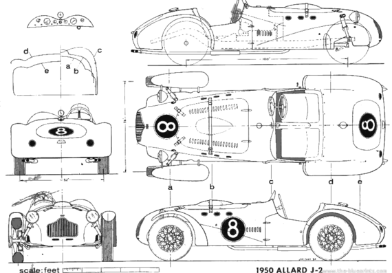 Allard J2 (1950) - Гоночный Classics - чертежи, габариты, рисунки автомобиля