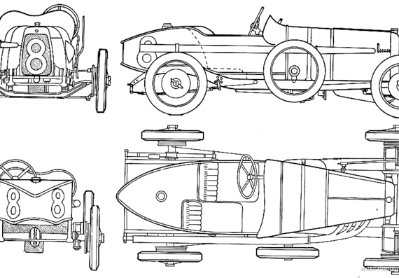 Aston Martin 15L GP (1921) - Астон Мартин - чертежи, габариты, рисунки автомобиля