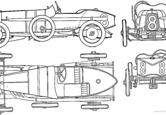 Aston Martin 5 GP (1921) - Астон Мартин - чертежи, габариты, рисунки автомобиля