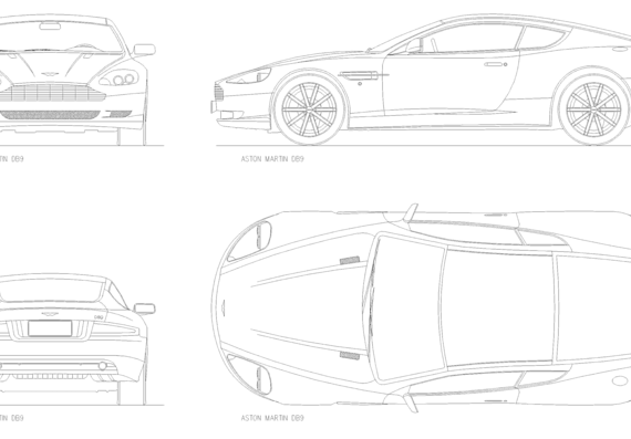 Aston Martin DB9 (2010) - Астон Мартин - чертежи, габариты, рисунки автомобиля