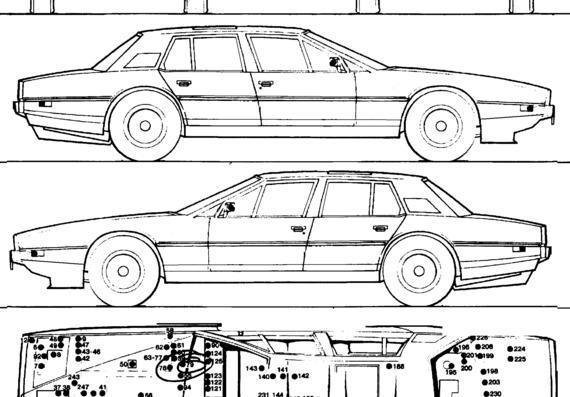 Aston Martin Lagonda (1977) - Астон Мартин - чертежи, габариты, рисунки автомобиля