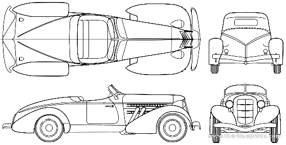 Auborn 851 Speedster (1934) - Разные автомобили - чертежи, габариты, рисунки автомобиля