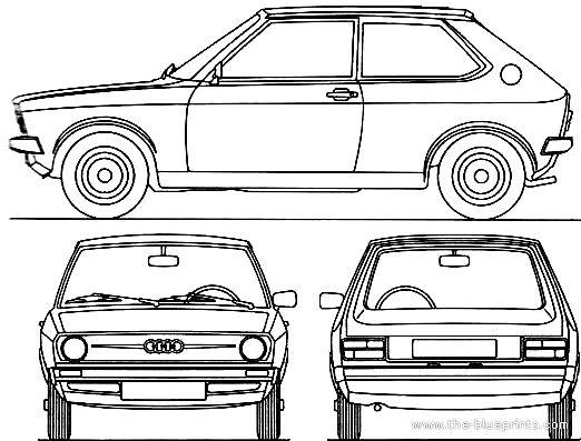 Audi 50 (1974) - Ауди - чертежи, габариты, рисунки автомобиля