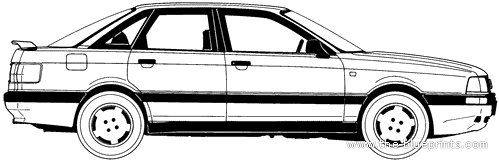 Audi 90 (1988) - Ауди - чертежи, габариты, рисунки автомобиля
